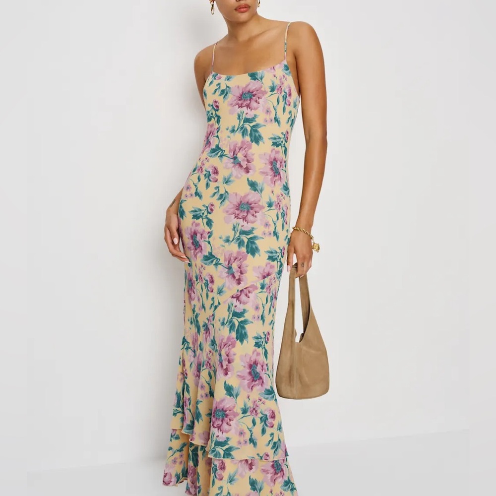 Reformation Plume Dress In Mira, new without tags, never worn, no flaws.